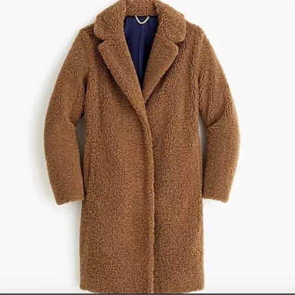 J. CREW Teddy Sherpa Topcoat Peacoat Brown Size Medium Like New - Picture 1 of 12